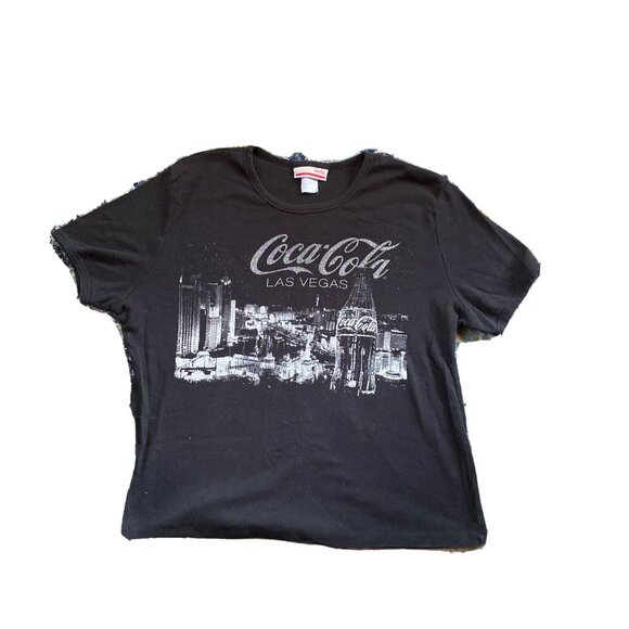 Black Coca Cola Las Vegas Skyline Glitter T Shirt Souvenir  Size X Large - Picture 1 of 6